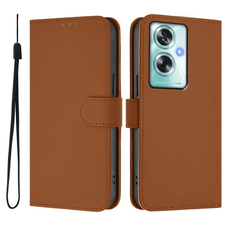 Skin Feel Solid Color Leather Phone Case with Lanyard, For OPPO A79 5G Global