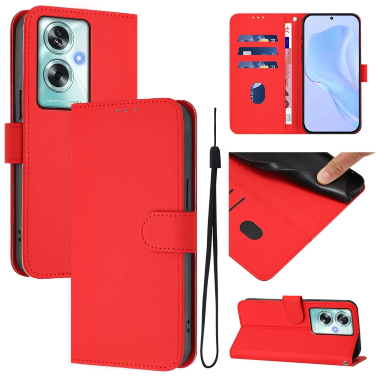 Skin Feel Solid Color Leather Phone Case with Lanyard, For OPPO A79 5G Global
