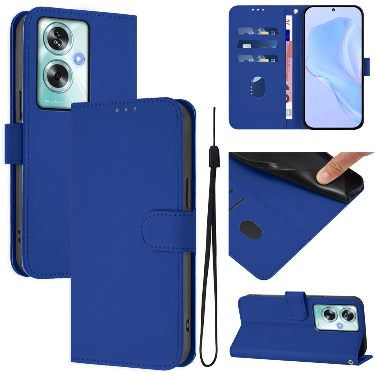 Skin Feel Solid Color Leather Phone Case with Lanyard, For OPPO A79 5G Global