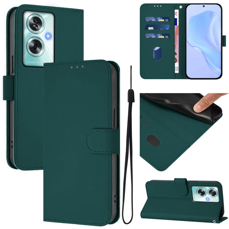 Skin Feel Solid Color Leather Phone Case with Lanyard, For OPPO A79 5G Global