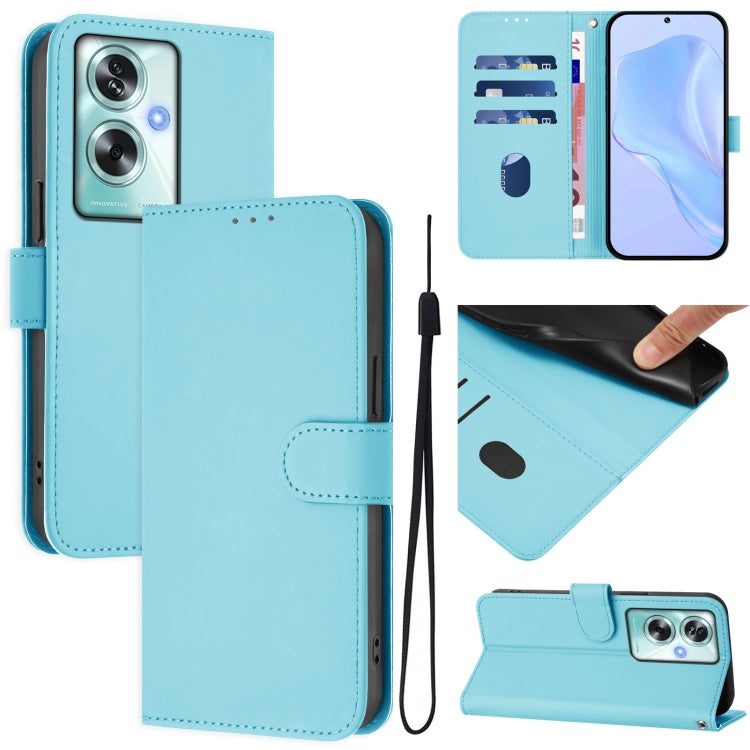 Skin Feel Solid Color Leather Phone Case with Lanyard, For OPPO A79 5G Global
