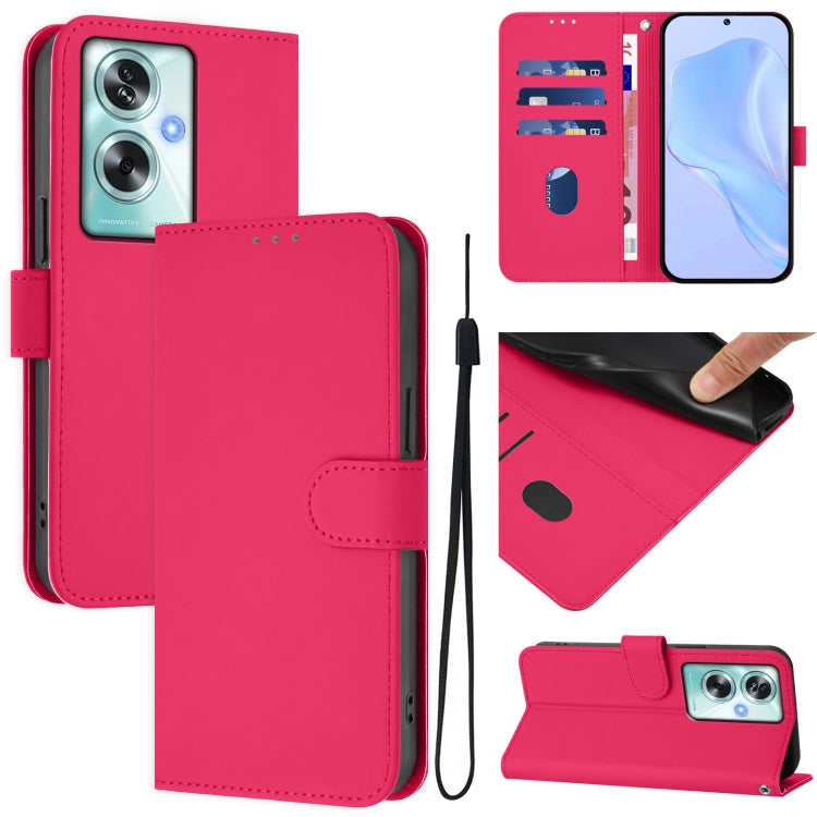 Skin Feel Solid Color Leather Phone Case with Lanyard, For OPPO A79 5G Global