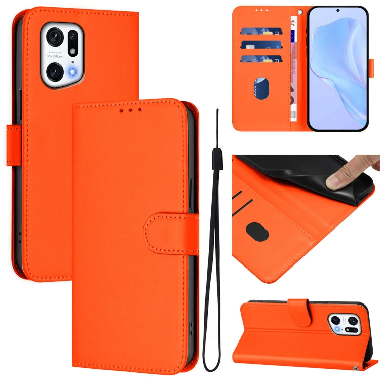 Skin Feel Solid Color Leather Phone Case with Lanyard, For OPPO Find X5 Pro, For OPPO Find X5