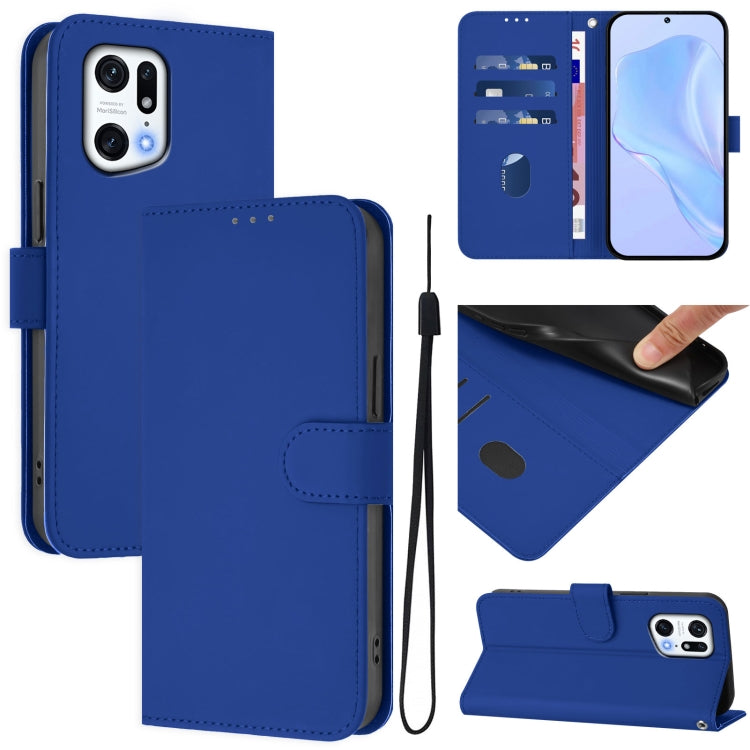 Skin Feel Solid Color Leather Phone Case with Lanyard, For OPPO Find X5 Pro, For OPPO Find X5