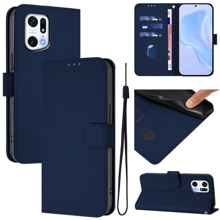 Skin Feel Solid Color Leather Phone Case with Lanyard, For OPPO Find X5 Pro, For OPPO Find X5