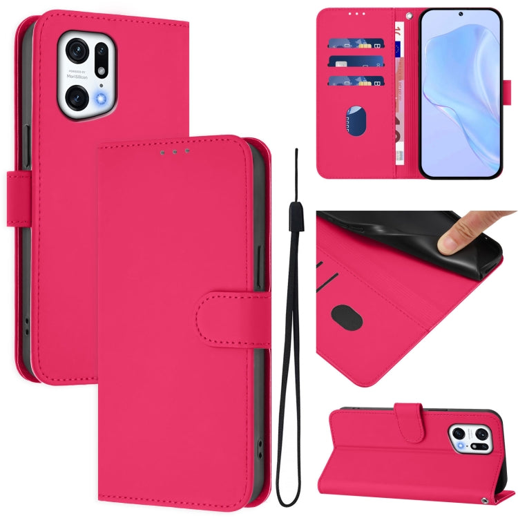 Skin Feel Solid Color Leather Phone Case with Lanyard, For OPPO Find X5 Pro, For OPPO Find X5