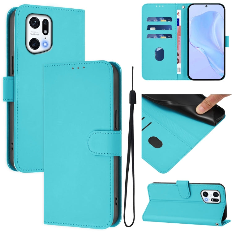 Skin Feel Solid Color Leather Phone Case with Lanyard, For OPPO Find X5 Pro, For OPPO Find X5