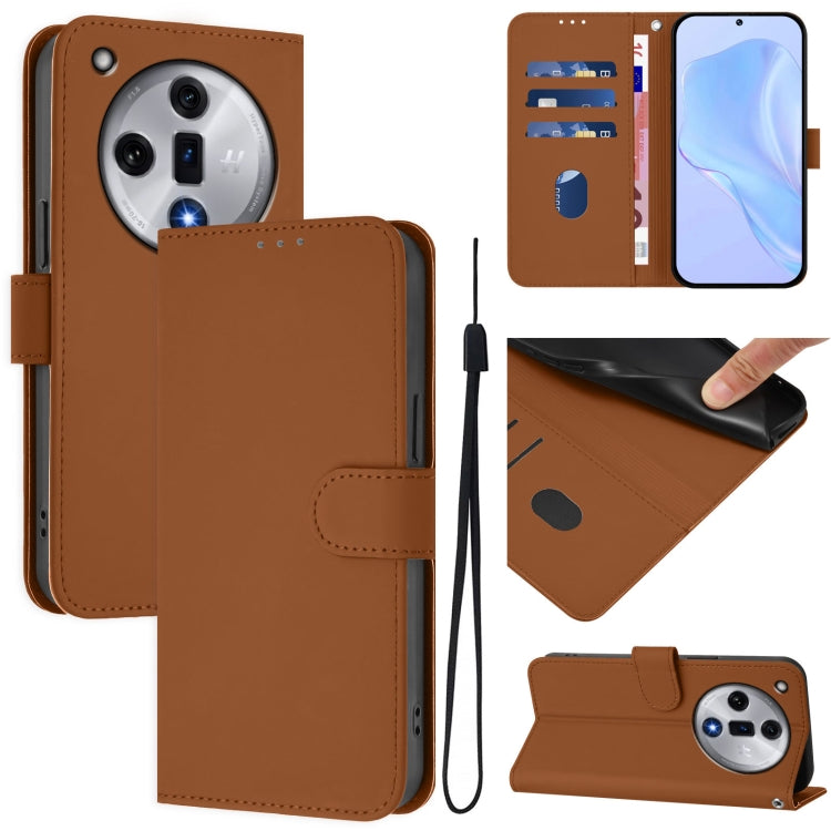 Skin Feel Solid Color Leather Phone Case with Lanyard, For OPPO Reno11 F 5G Global, For OPPO Find X7