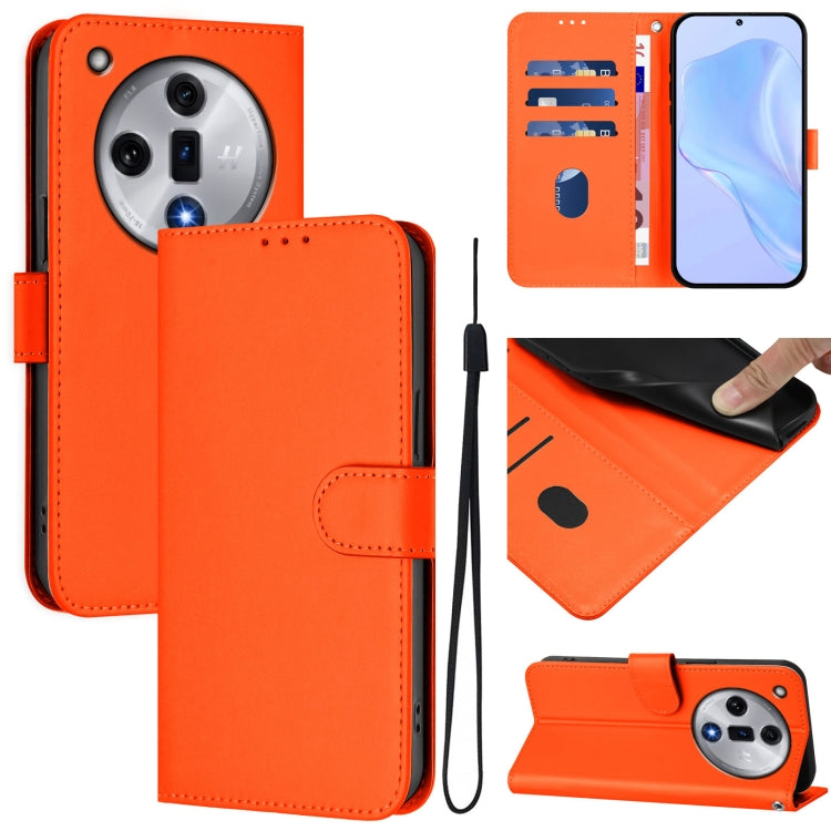 Skin Feel Solid Color Leather Phone Case with Lanyard, For OPPO Reno11 F 5G Global, For OPPO Find X7