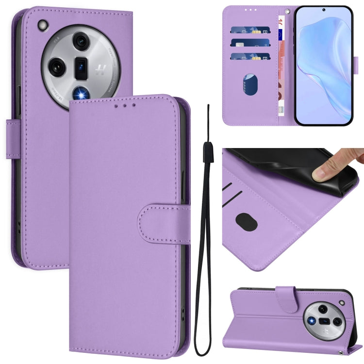 Skin Feel Solid Color Leather Phone Case with Lanyard, For OPPO Reno11 F 5G Global, For OPPO Find X7