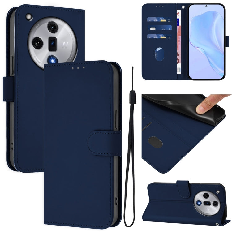 Skin Feel Solid Color Leather Phone Case with Lanyard, For OPPO Reno11 F 5G Global, For OPPO Find X7