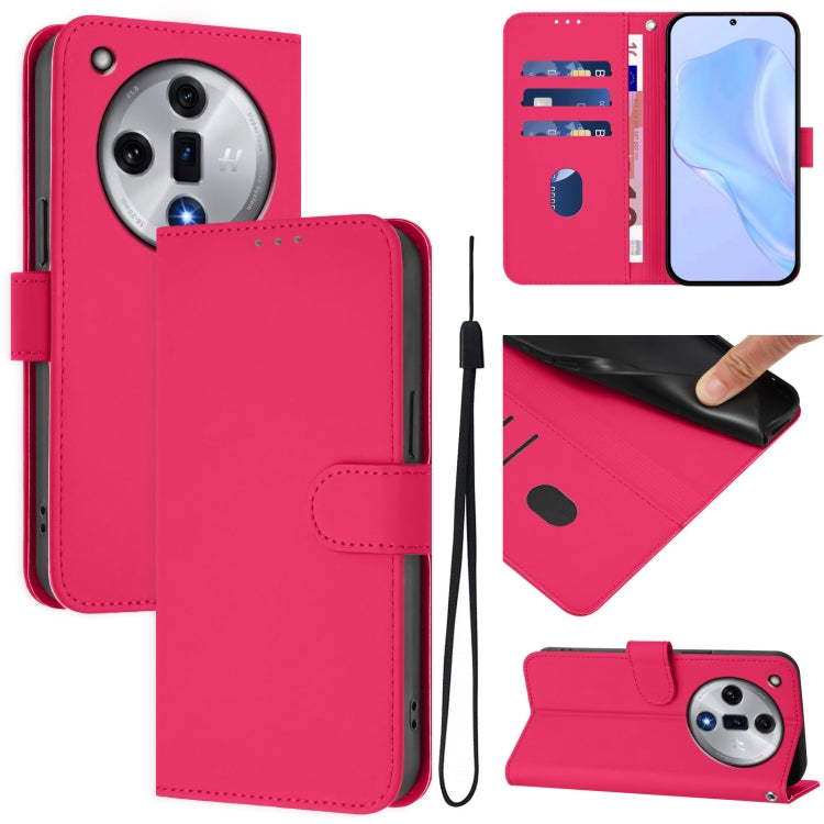 Skin Feel Solid Color Leather Phone Case with Lanyard, For OPPO Reno11 F 5G Global, For OPPO Find X7
