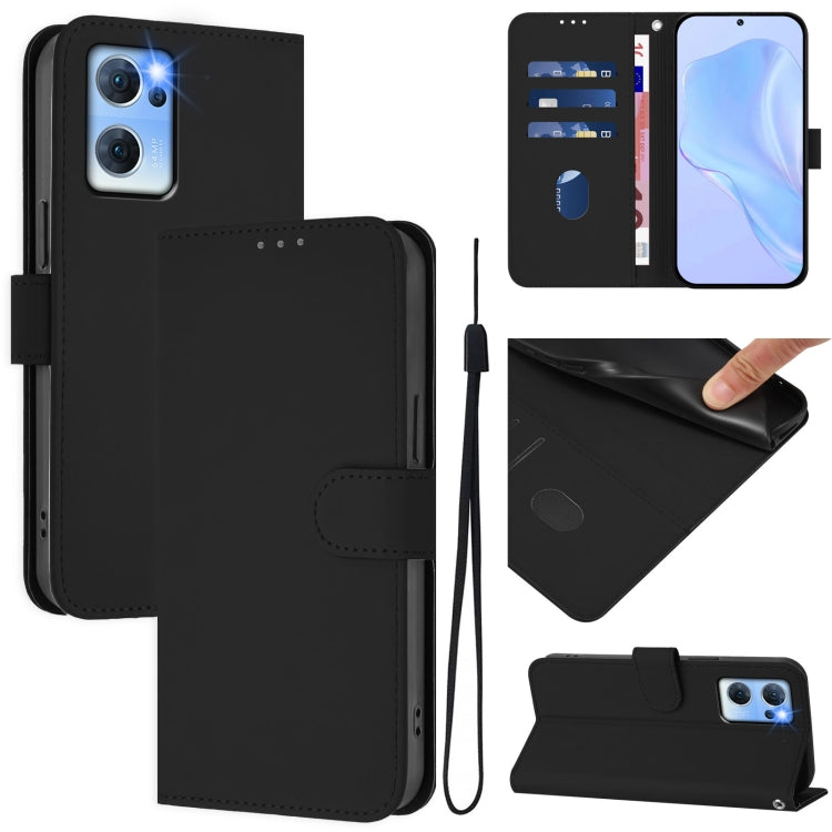 Skin Feel Solid Color Leather Phone Case with Lanyard, For OPPO Reno7 5G Global, For OPPO A54 4G / A54s / A55 5G