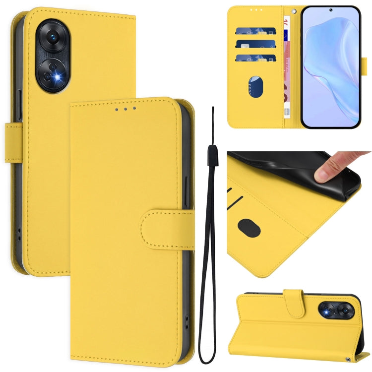 Skin Feel Solid Color Leather Phone Case with Lanyard, For OPPO A78 5G Global, For OPPO Reno8 T 4G