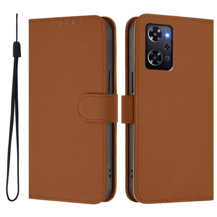 Skin Feel Solid Color Leather Phone Case with Lanyard, For OPPO Reno9 A, For OPPO Reno10 Global