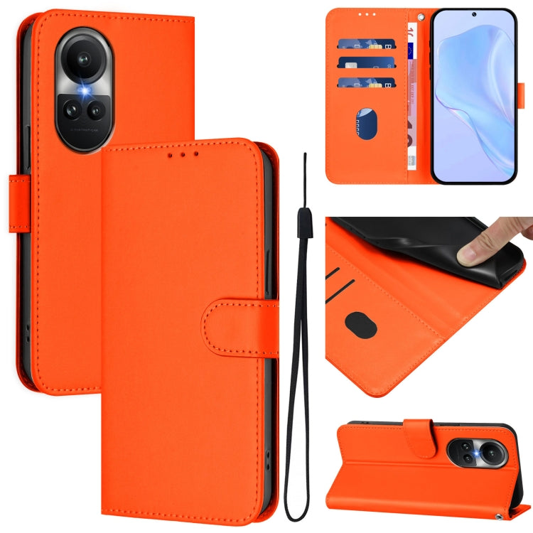 Skin Feel Solid Color Leather Phone Case with Lanyard, For OPPO Reno9 A, For OPPO Reno10 Global