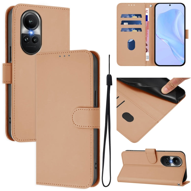 Skin Feel Solid Color Leather Phone Case with Lanyard, For OPPO Reno9 A, For OPPO Reno10 Global