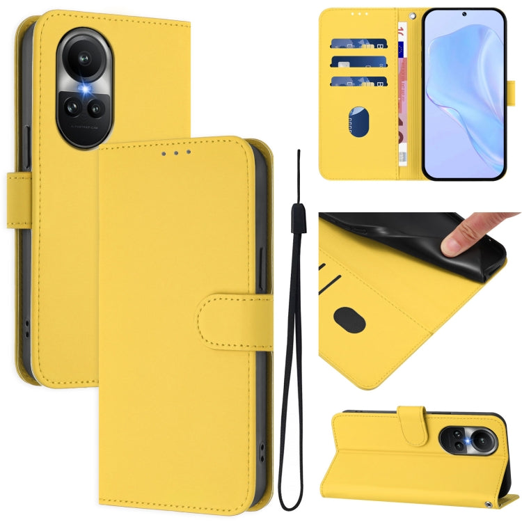 Skin Feel Solid Color Leather Phone Case with Lanyard, For OPPO Reno9 A, For OPPO Reno10 Global