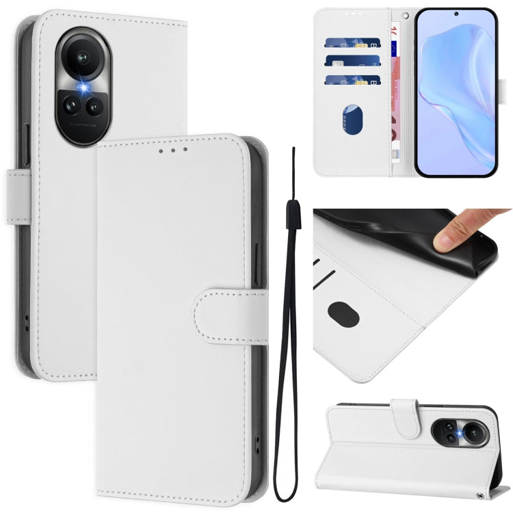 Skin Feel Solid Color Leather Phone Case with Lanyard, For OPPO Reno9 A, For OPPO Reno10 Global