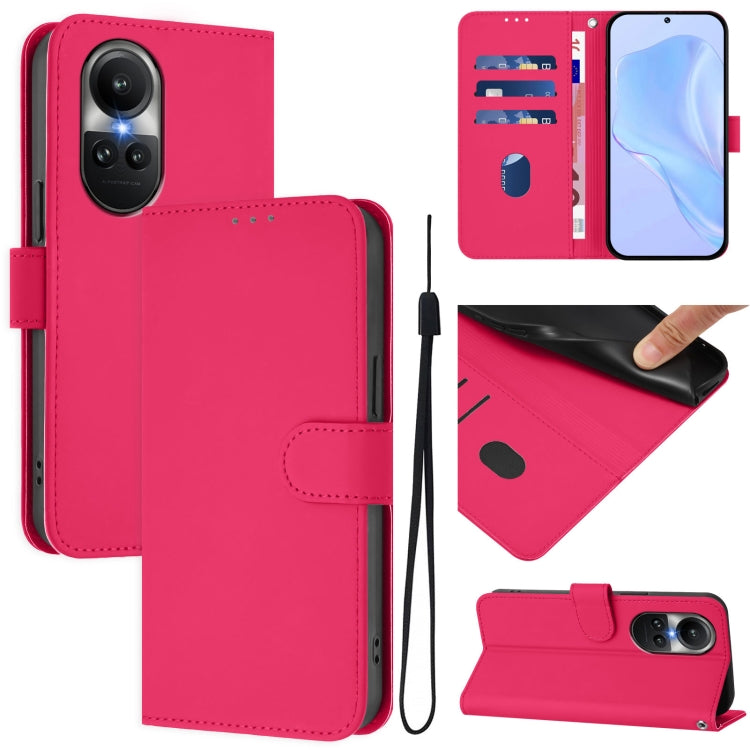 Skin Feel Solid Color Leather Phone Case with Lanyard, For OPPO Reno9 A, For OPPO Reno10 Global