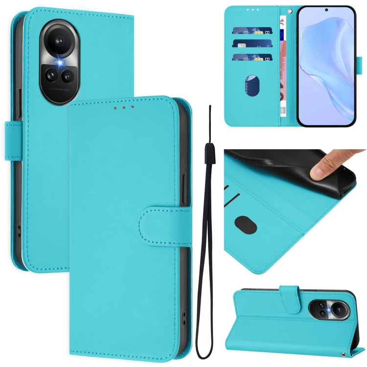 Skin Feel Solid Color Leather Phone Case with Lanyard, For OPPO Reno9 A, For OPPO Reno10 Global