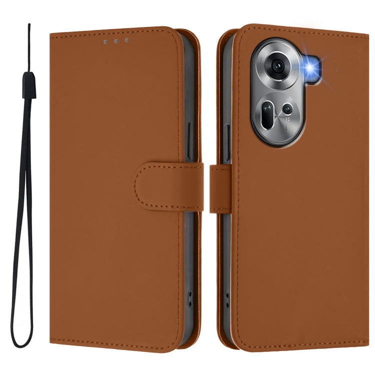 Skin Feel Solid Color Leather Phone Case with Lanyard, For OPPO Reno11 5G Global, For OPPO Reno11 Pro 5G Global