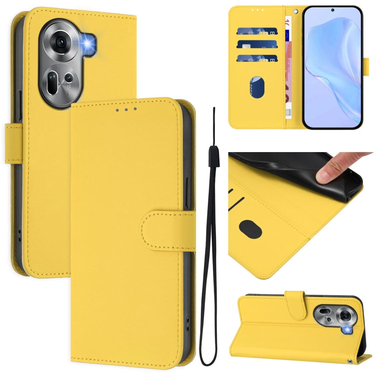 Skin Feel Solid Color Leather Phone Case with Lanyard, For OPPO Reno11 5G Global, For OPPO Reno11 Pro 5G Global
