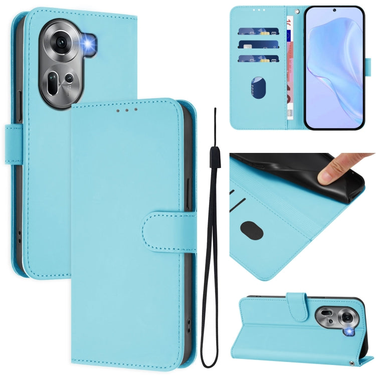 Skin Feel Solid Color Leather Phone Case with Lanyard, For OPPO Reno11 5G Global, For OPPO Reno11 Pro 5G Global