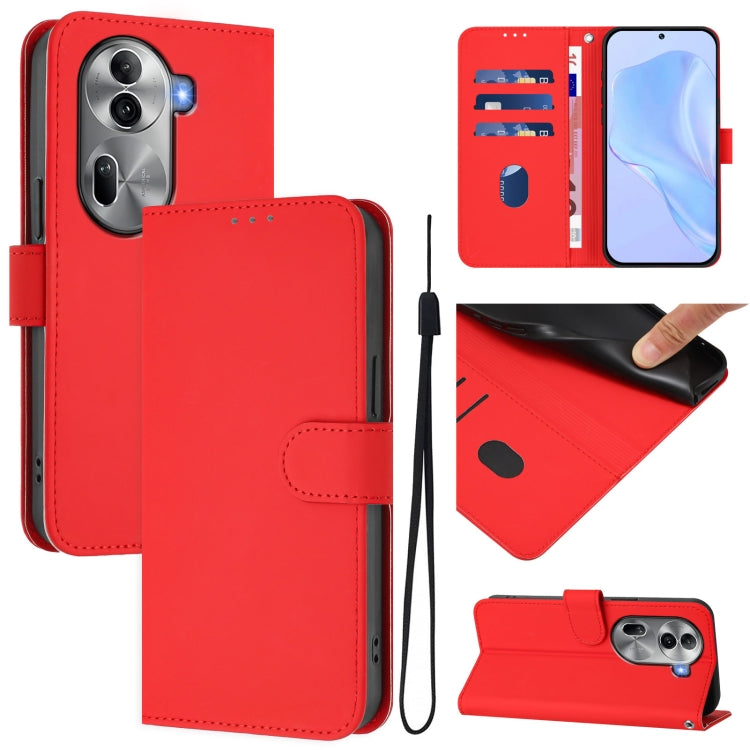 Skin Feel Solid Color Leather Phone Case with Lanyard, For OPPO Reno11 5G Global, For OPPO Reno11 Pro 5G Global