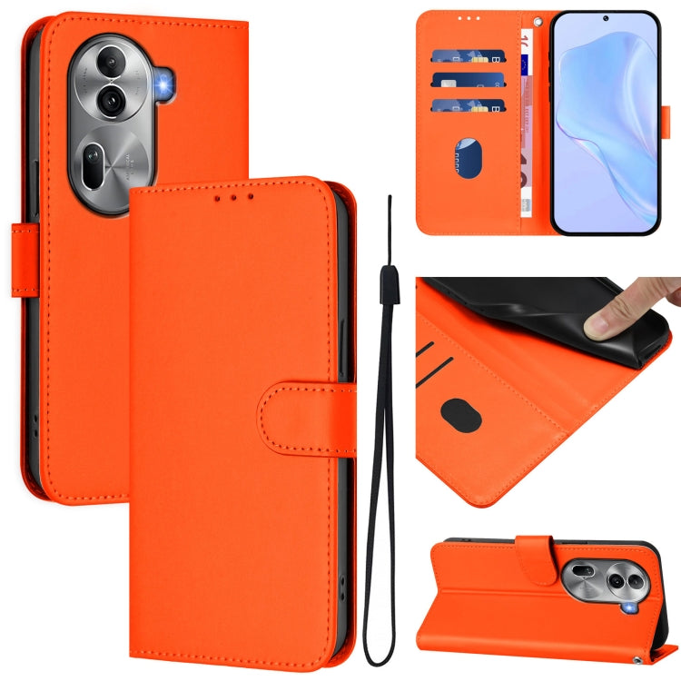 Skin Feel Solid Color Leather Phone Case with Lanyard, For OPPO Reno11 5G Global, For OPPO Reno11 Pro 5G Global