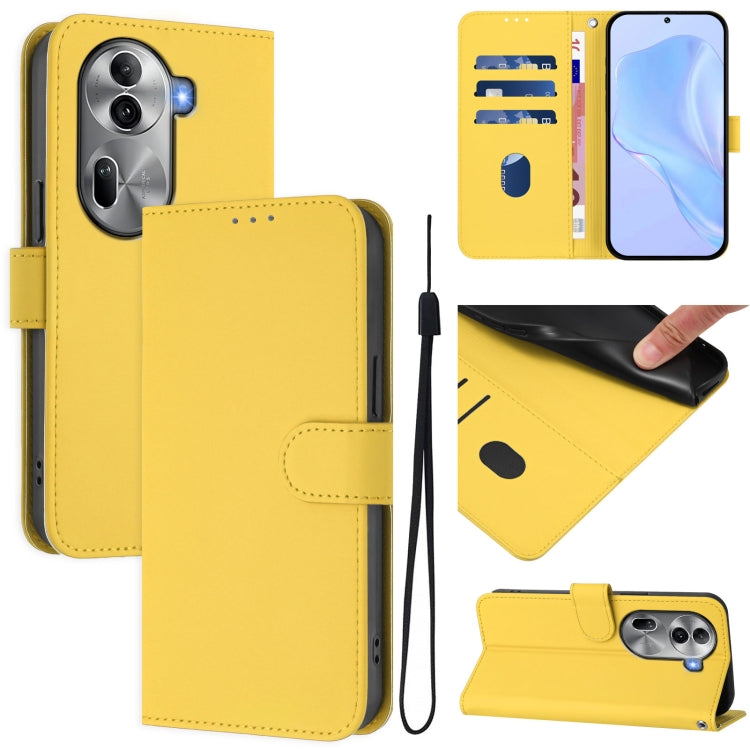Skin Feel Solid Color Leather Phone Case with Lanyard, For OPPO Reno11 5G Global, For OPPO Reno11 Pro 5G Global