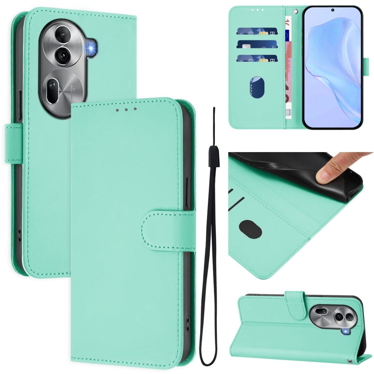 Skin Feel Solid Color Leather Phone Case with Lanyard, For OPPO Reno11 5G Global, For OPPO Reno11 Pro 5G Global