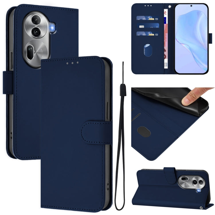 Skin Feel Solid Color Leather Phone Case with Lanyard, For OPPO Reno11 5G Global, For OPPO Reno11 Pro 5G Global
