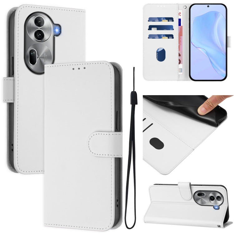 Skin Feel Solid Color Leather Phone Case with Lanyard, For OPPO Reno11 5G Global, For OPPO Reno11 Pro 5G Global