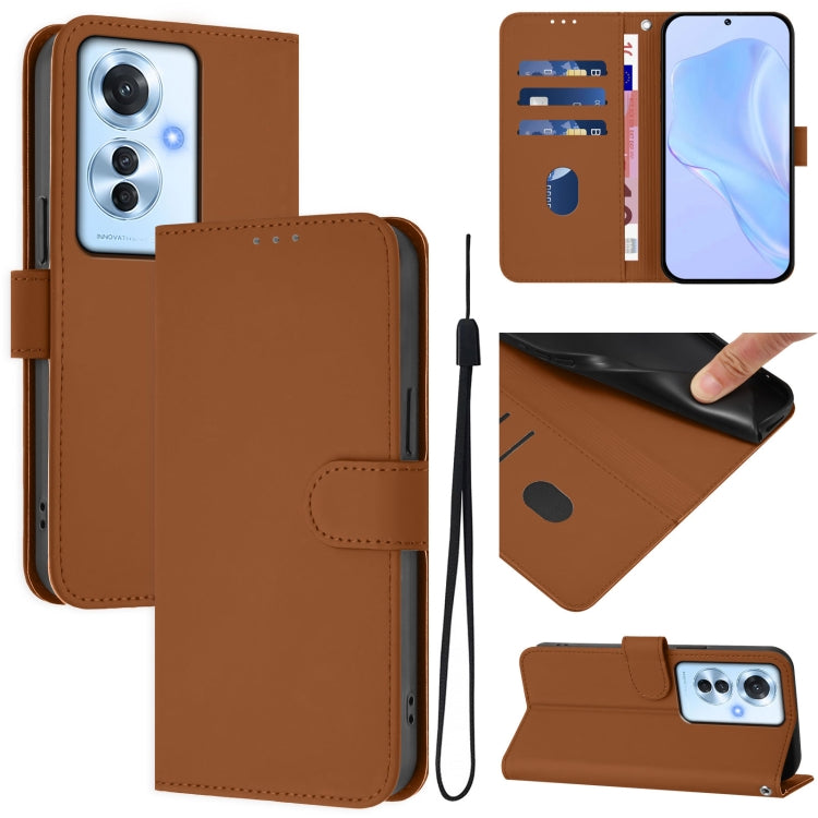 Skin Feel Solid Color Leather Phone Case with Lanyard, For OPPO Reno11 F 5G Global, For OPPO Find X7
