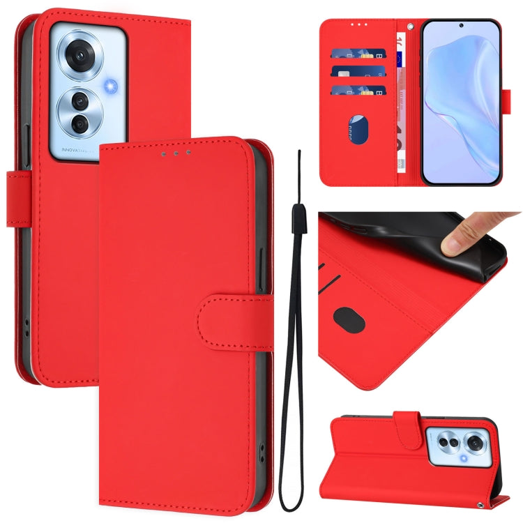Skin Feel Solid Color Leather Phone Case with Lanyard, For OPPO Reno11 F 5G Global, For OPPO Find X7