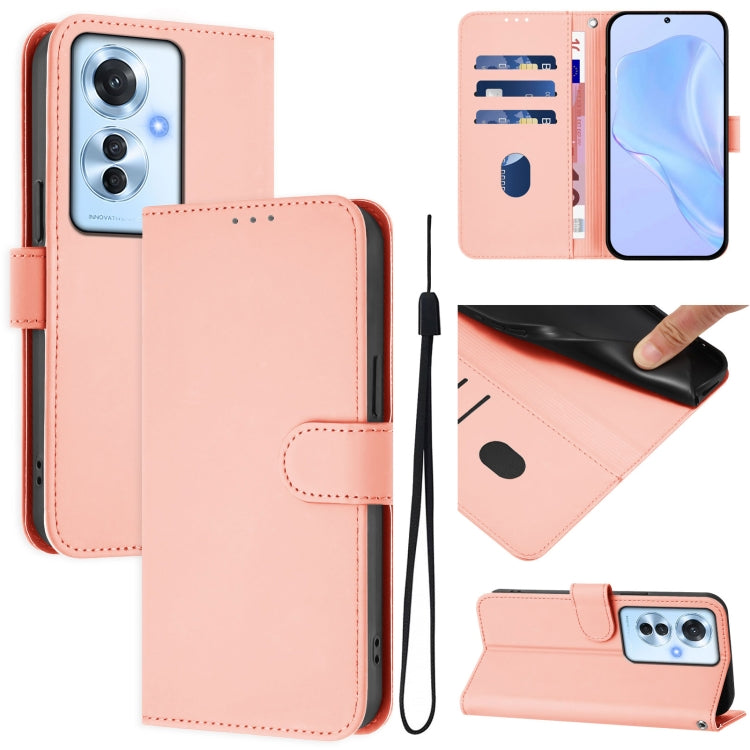 Skin Feel Solid Color Leather Phone Case with Lanyard, For OPPO Reno11 F 5G Global, For OPPO Find X7