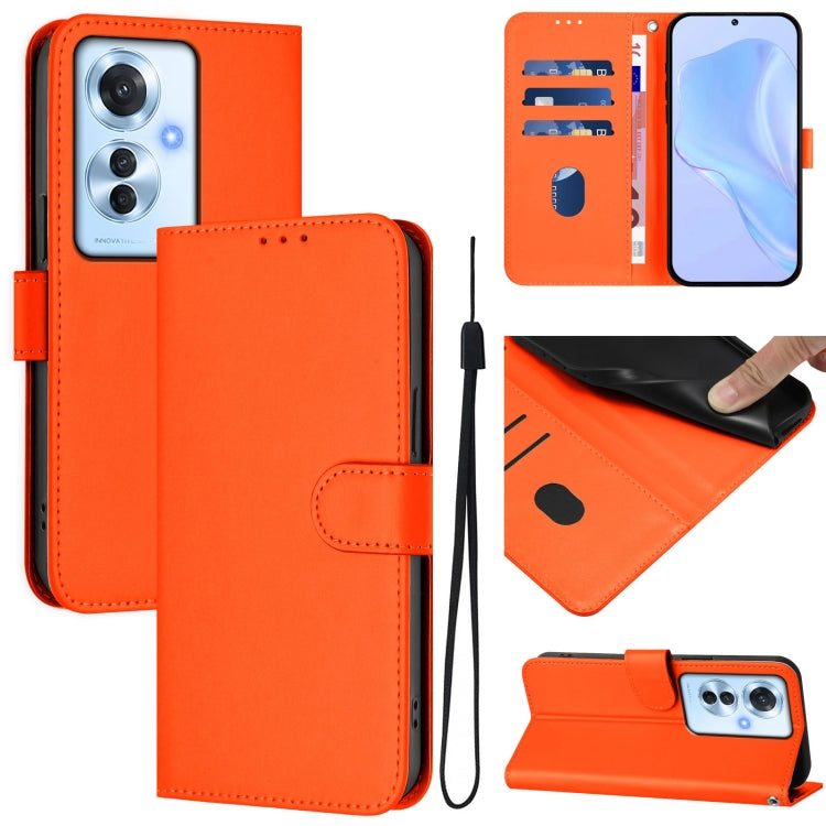 Skin Feel Solid Color Leather Phone Case with Lanyard, For OPPO Reno11 F 5G Global, For OPPO Find X7