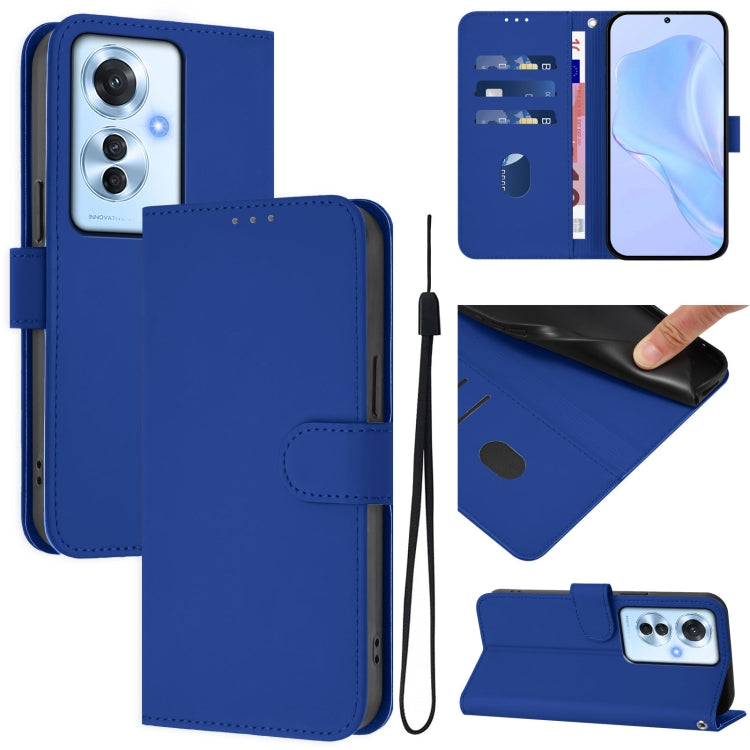 Skin Feel Solid Color Leather Phone Case with Lanyard, For OPPO Reno11 F 5G Global, For OPPO Find X7