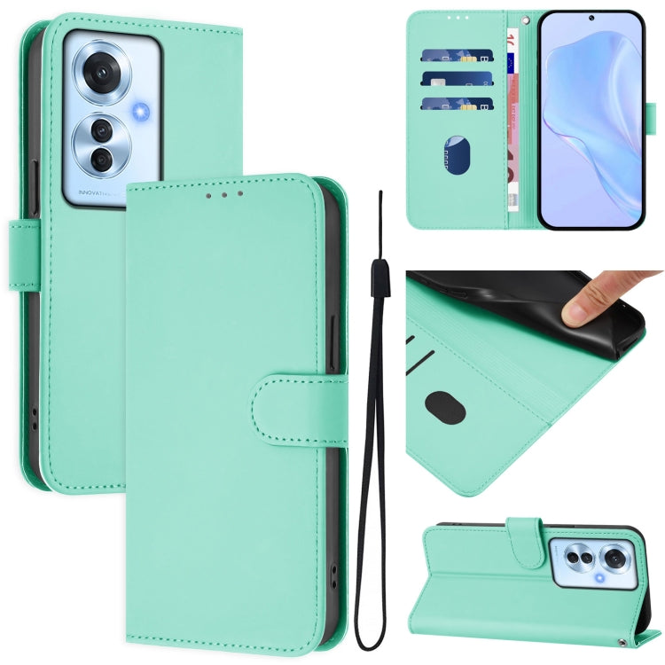 Skin Feel Solid Color Leather Phone Case with Lanyard, For OPPO Reno11 F 5G Global, For OPPO Find X7