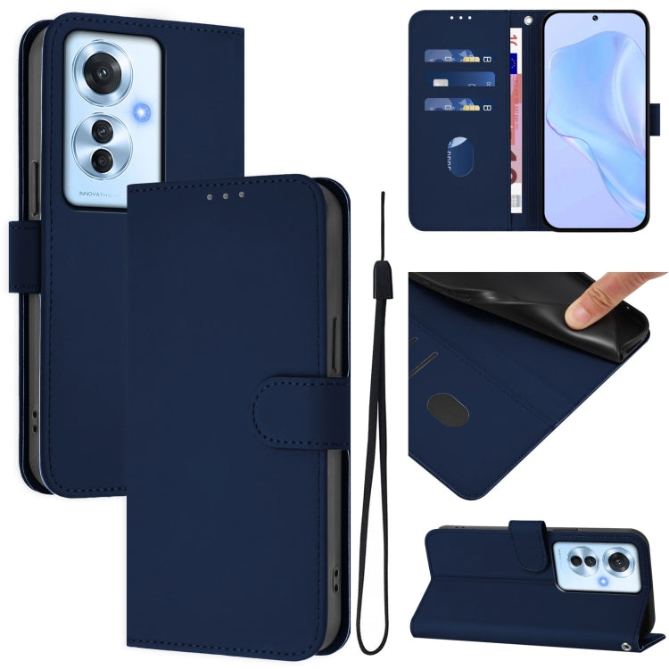 Skin Feel Solid Color Leather Phone Case with Lanyard, For OPPO Reno11 F 5G Global, For OPPO Find X7
