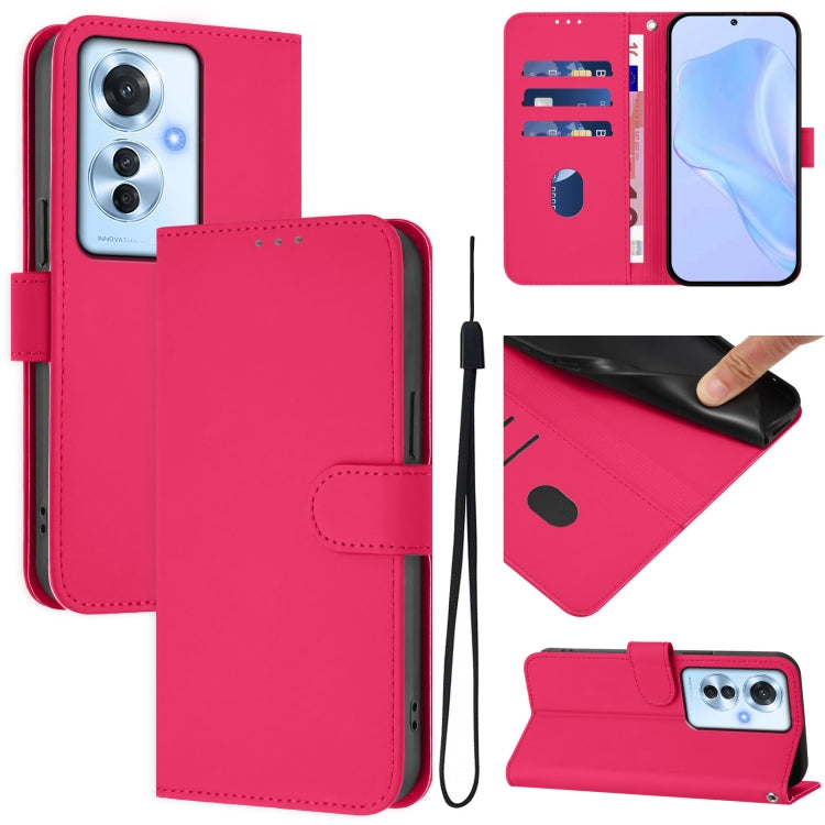 Skin Feel Solid Color Leather Phone Case with Lanyard, For OPPO Reno11 F 5G Global, For OPPO Find X7