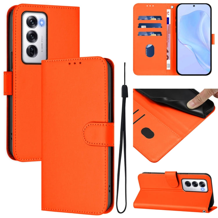 Skin Feel Solid Color Leather Phone Case with Lanyard, For OPPO Reno12 Pro 5G Global, For OPPO Reno12 5G Global