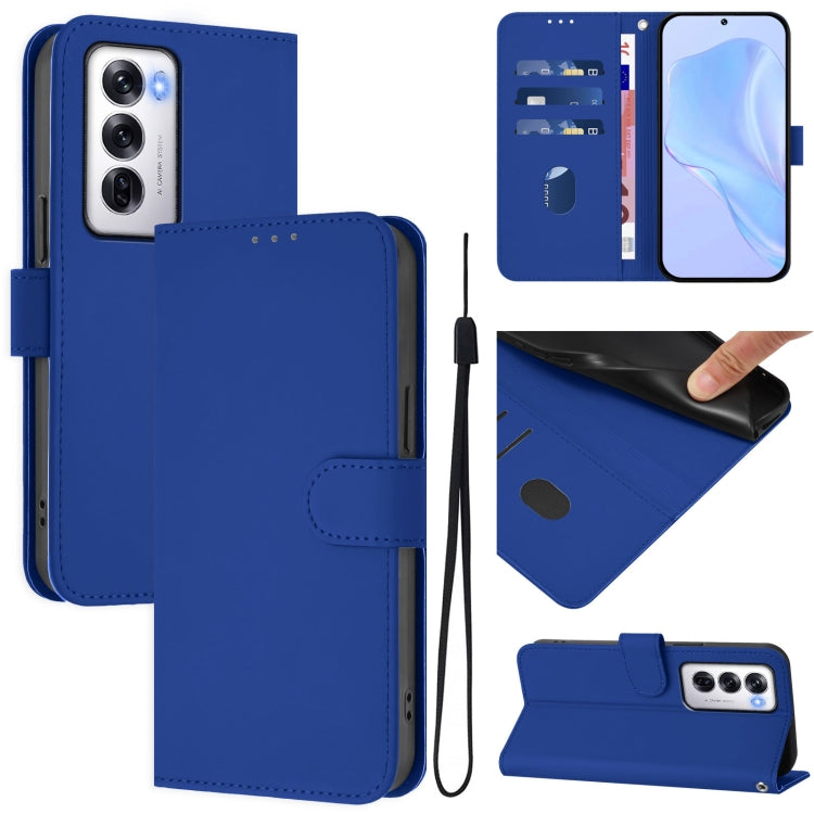 Skin Feel Solid Color Leather Phone Case with Lanyard, For OPPO Reno12 Pro 5G Global, For OPPO Reno12 5G Global