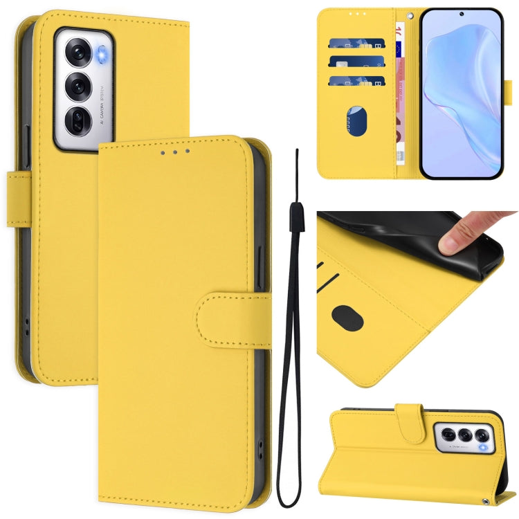 Skin Feel Solid Color Leather Phone Case with Lanyard, For OPPO Reno12 Pro 5G Global, For OPPO Reno12 5G Global