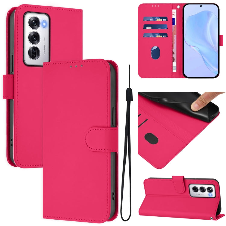 Skin Feel Solid Color Leather Phone Case with Lanyard, For OPPO Reno12 Pro 5G Global, For OPPO Reno12 5G Global