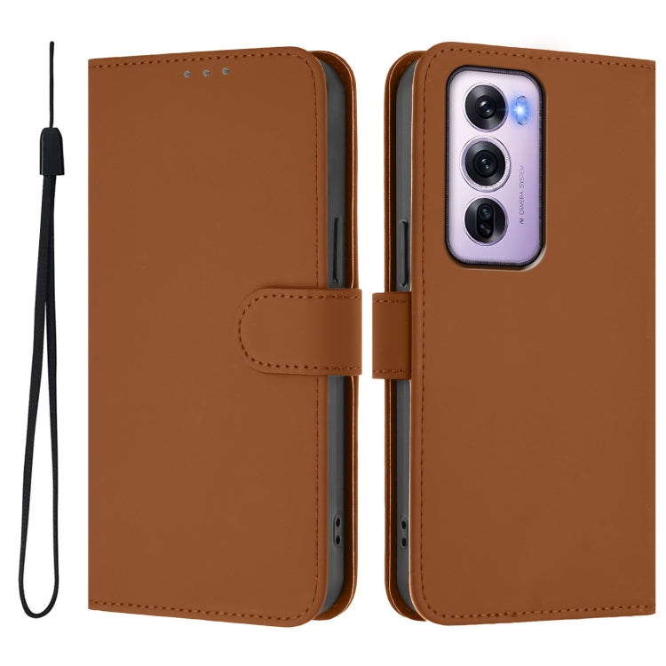 Skin Feel Solid Color Leather Phone Case with Lanyard, For OPPO Reno12 Pro 5G Global, For OPPO Reno12 5G Global