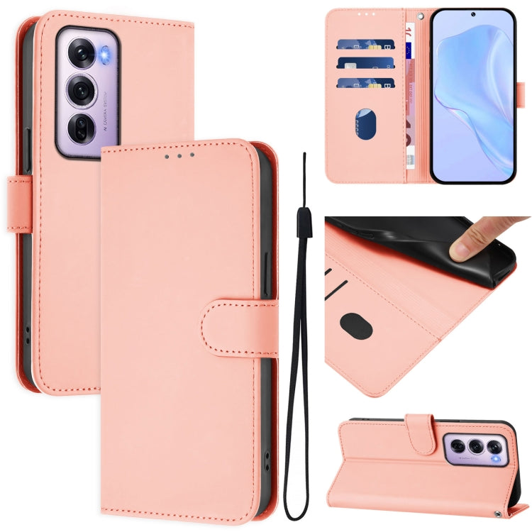 Skin Feel Solid Color Leather Phone Case with Lanyard, For OPPO Reno12 Pro 5G Global, For OPPO Reno12 5G Global
