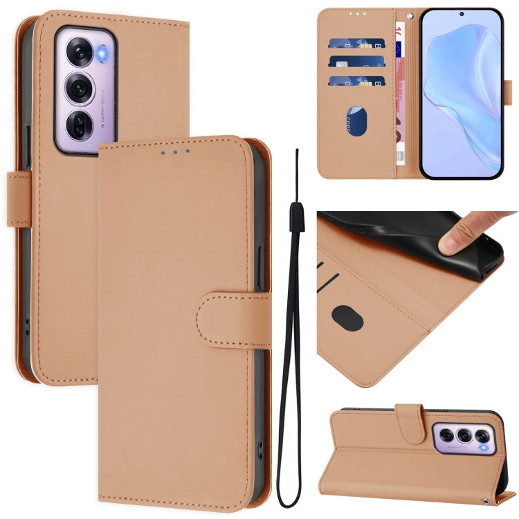 Skin Feel Solid Color Leather Phone Case with Lanyard, For OPPO Reno12 Pro 5G Global, For OPPO Reno12 5G Global