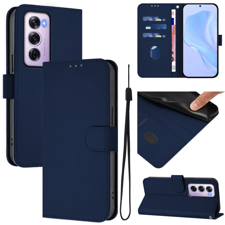 Skin Feel Solid Color Leather Phone Case with Lanyard, For OPPO Reno12 Pro 5G Global, For OPPO Reno12 5G Global